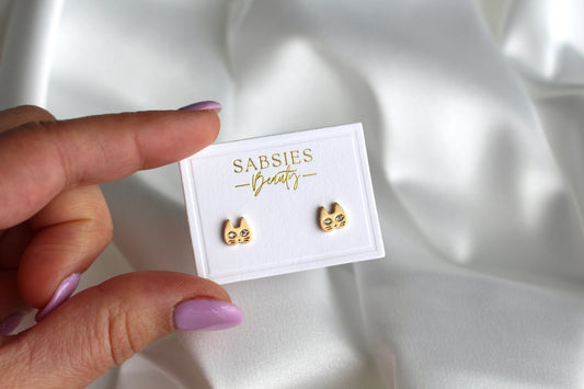 Cat Studs 18k Gold Plated with CZ Pave Stone