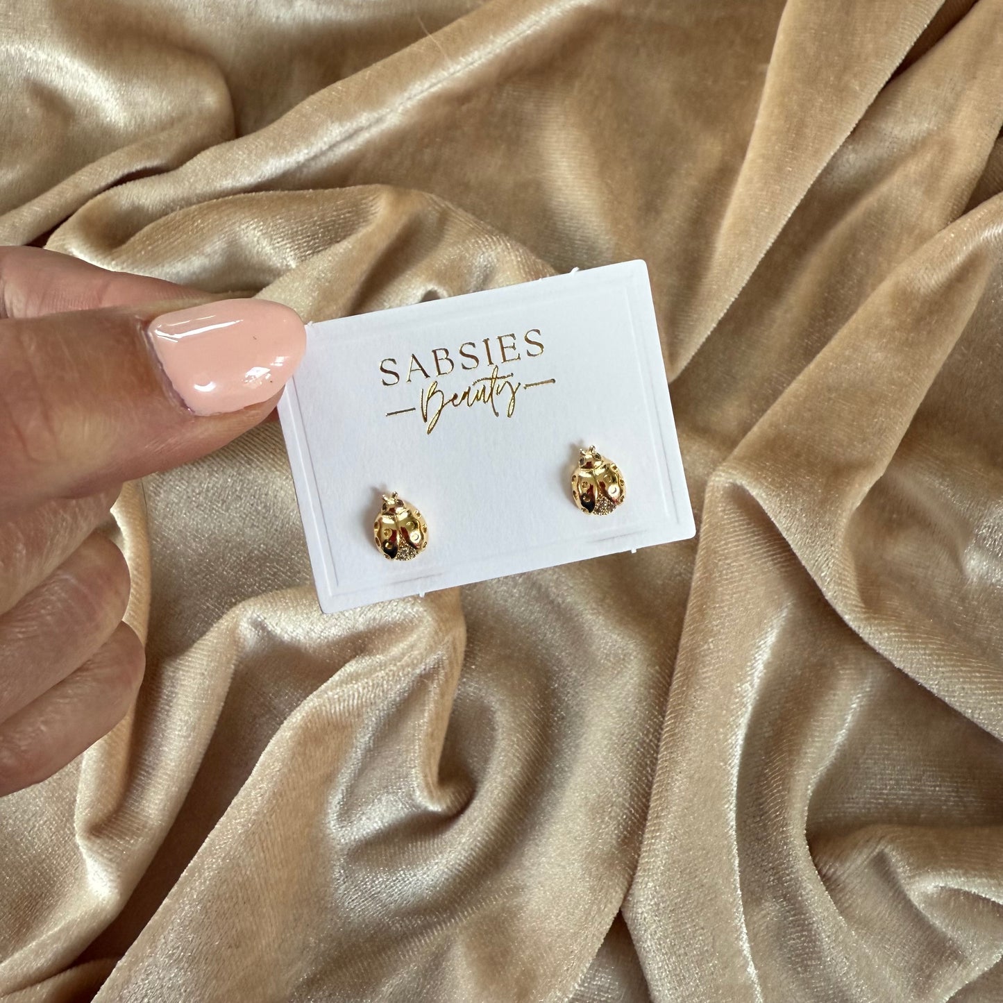 Ladybug with Crystals Stud 18k Gold Plated