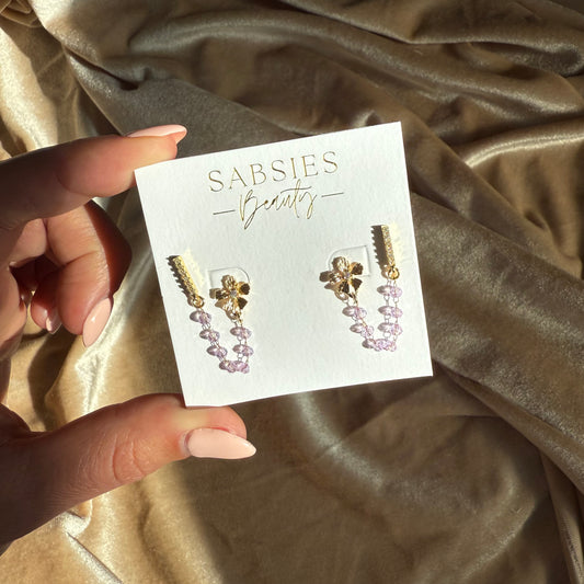 Baby Purple Flower Double Stud 18k Gold Plated