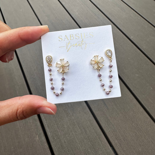 Ivory Flower Mauve Chain Double Stud
