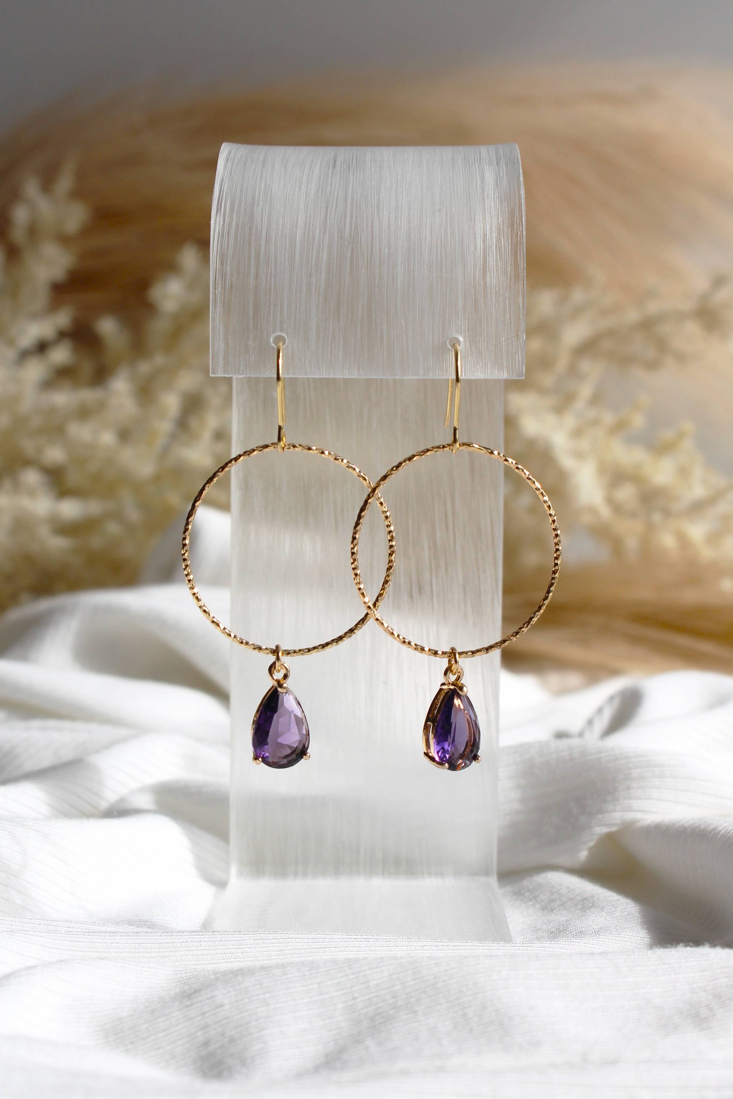 Shiny Gold Hoop with Purple Gem