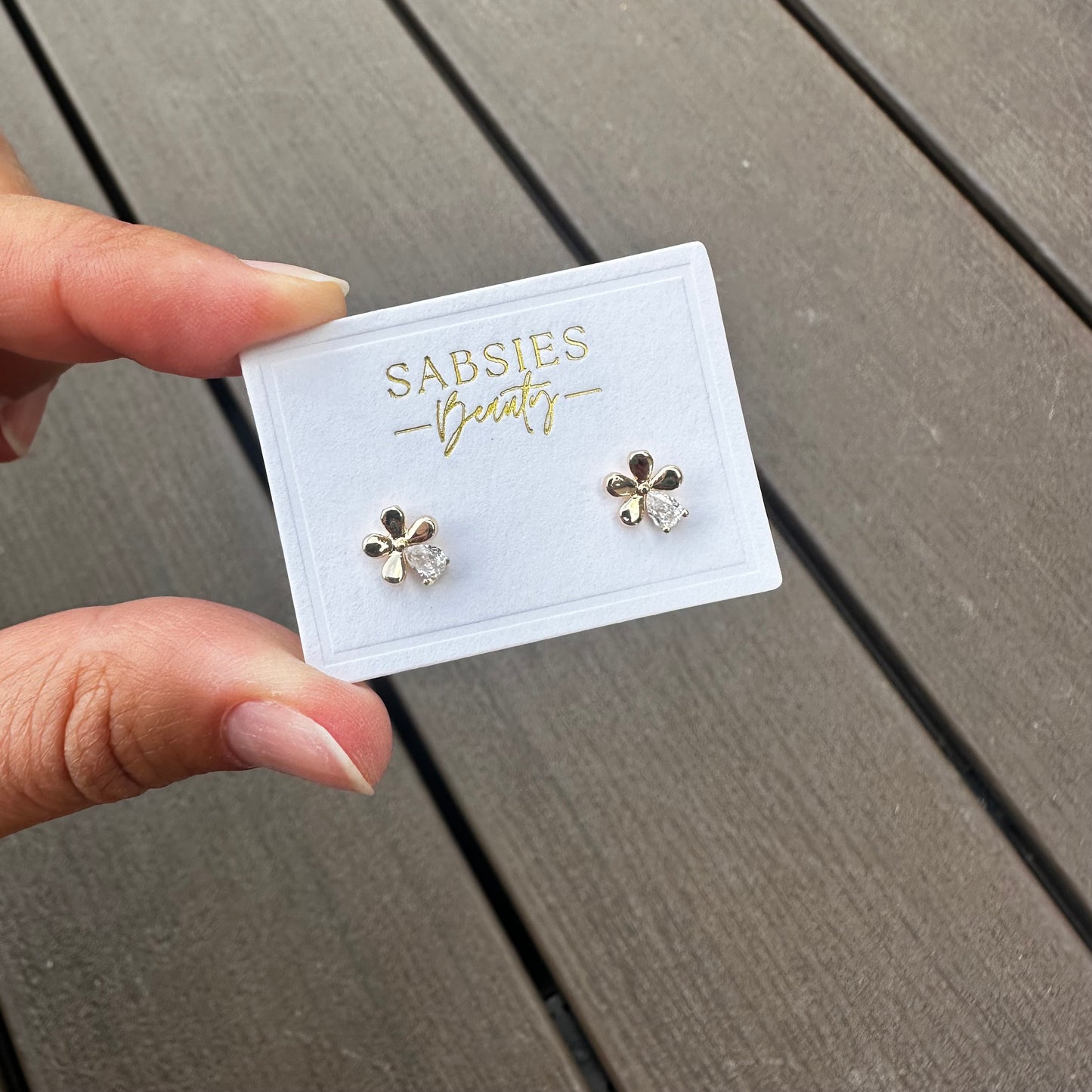 Crystal Flower Stud 18k Gold Plated