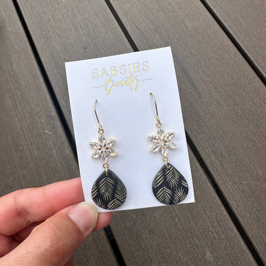 Black Leaves Crystal Clay Dangle
