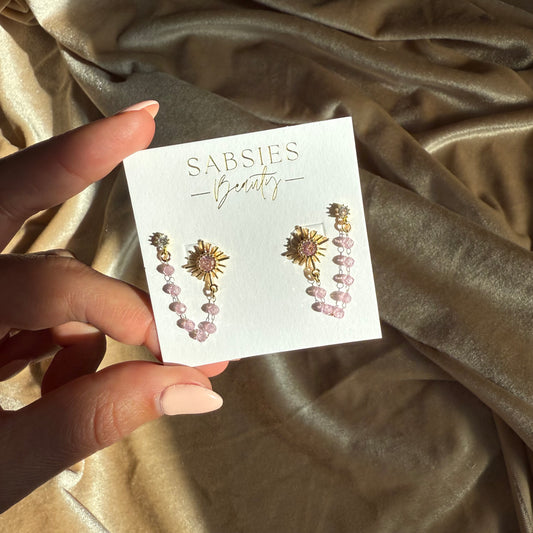 Baby Pink Sun Double Stud 18k Gold Plated