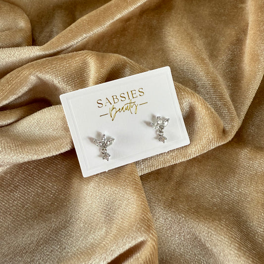 Ornate Dangle Crystal Stud Rhodium Plated