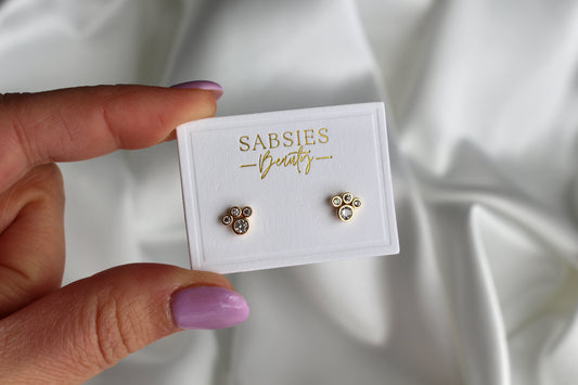 Crystal CZ Pave Paw Stud 18k Gold Plated