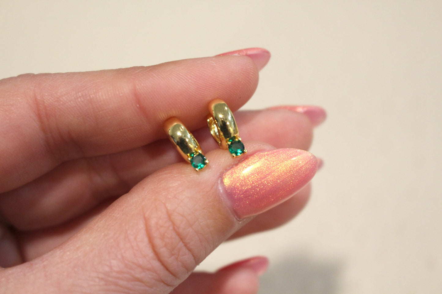 Baby Gold Chunky Emerald 18k Gold Huggie