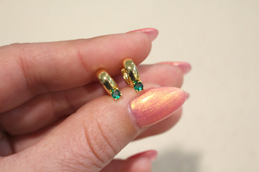 Baby Gold Chunky Emerald 18k Gold Huggie