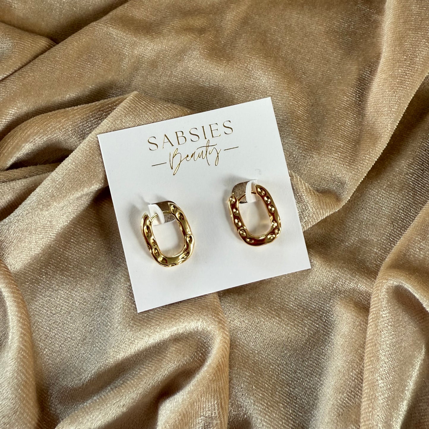 Hammered Oval 18k Gold Plated Huggie
