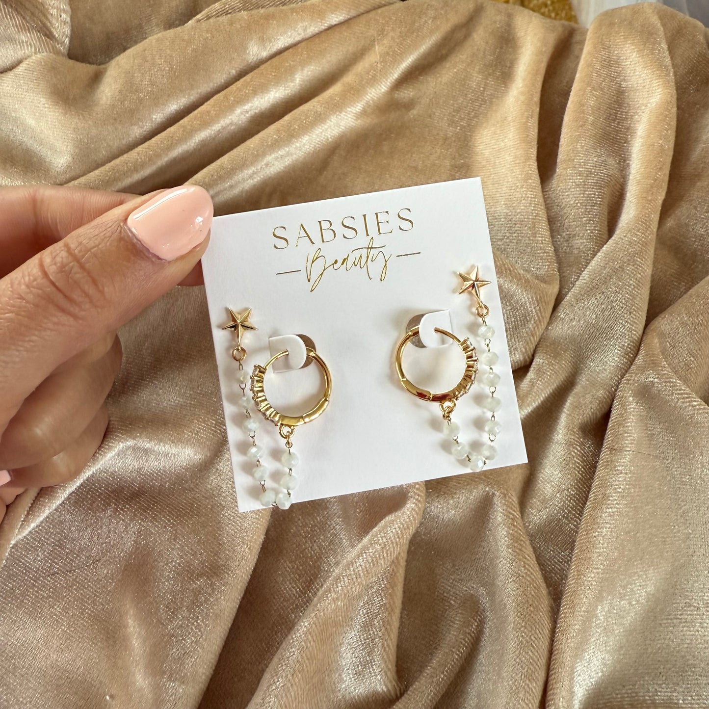 White Crystal Star 18k Gold Plated Double Stud