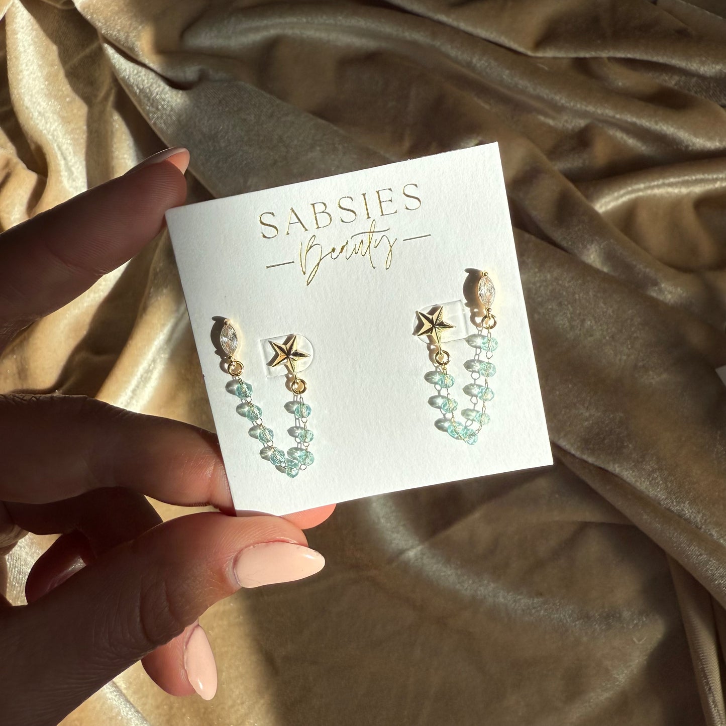 Baby Aqua Star Crystal Double Stud 18k Gold Plated