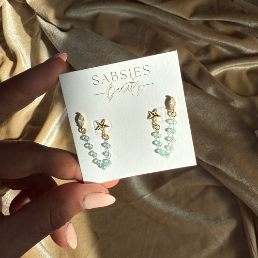 Baby Aqua Star Crystal Double Stud 18k Gold Plated