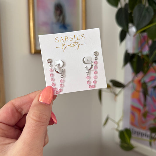 Baby Pink and Silver Hoop Double Stud