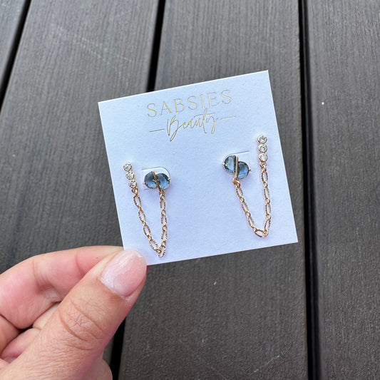 Blue and Triple Crystal Double Stud