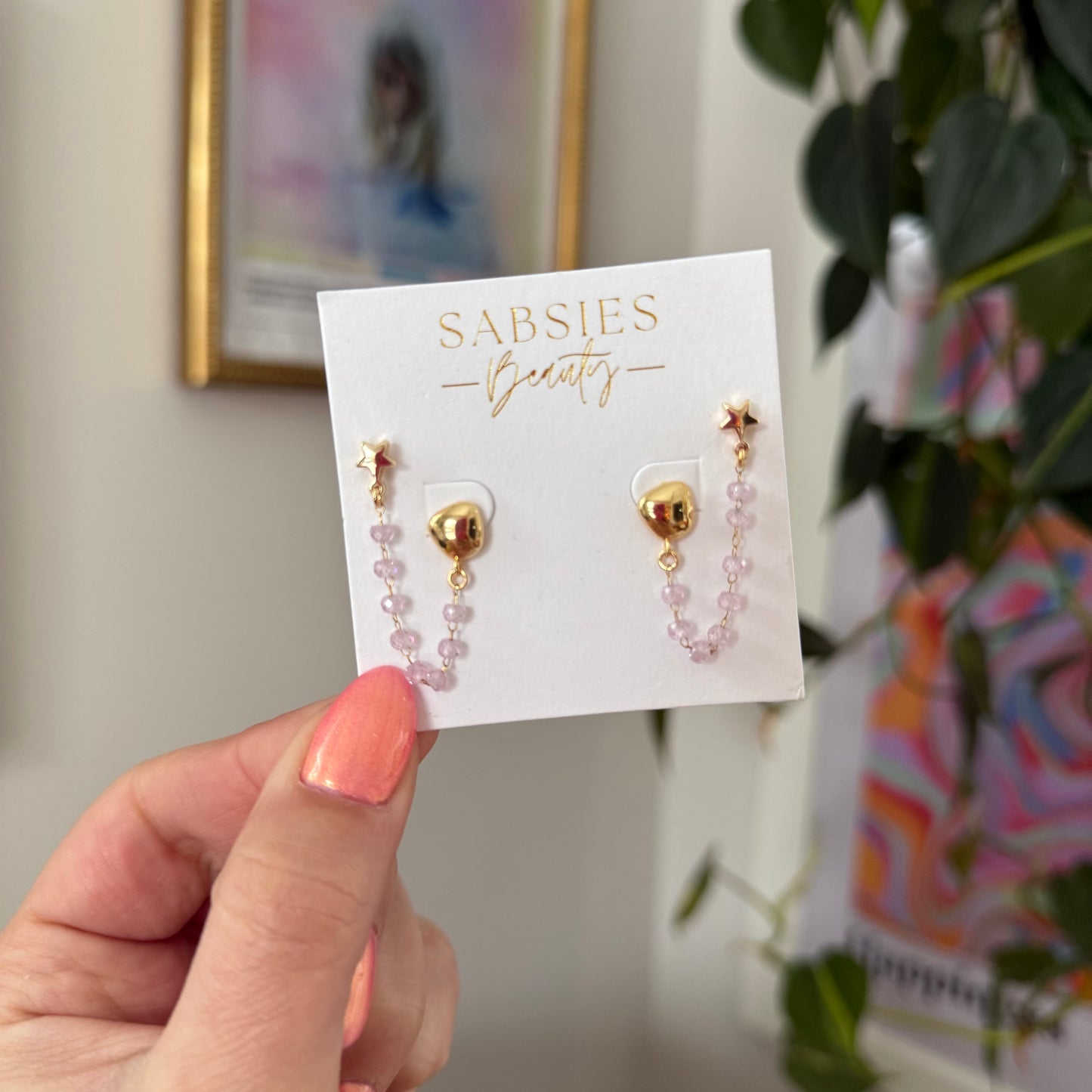 Gold Stud and Pink Crystal Double Stud