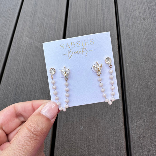 Ornate Crystal Nude Chain Double Stud