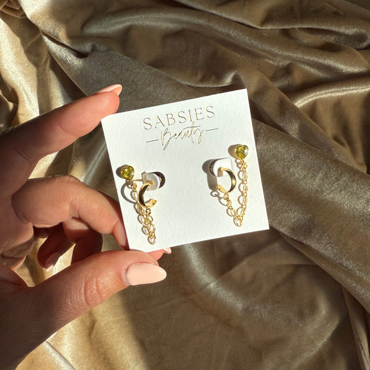 Lime Hearts Double Stud 18k Gold Plated