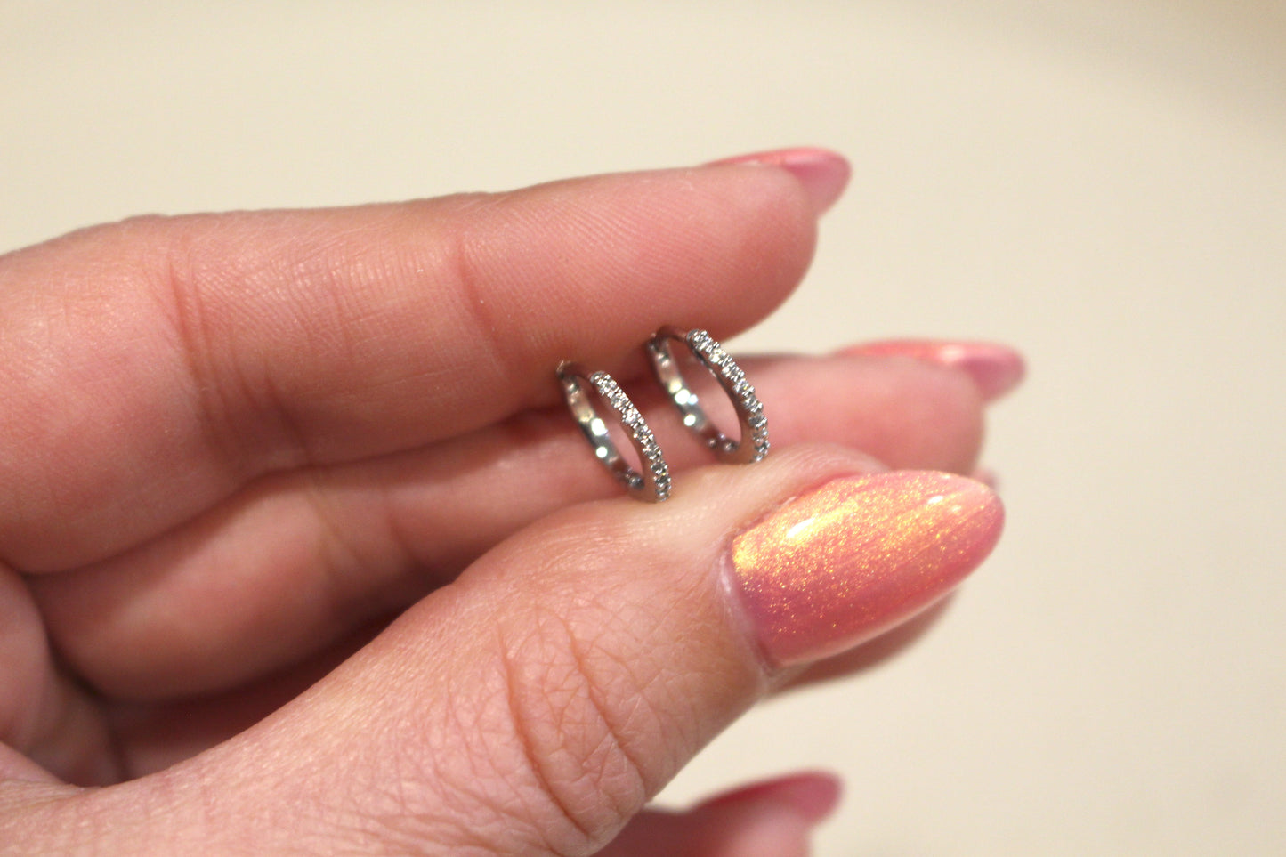 Small Cz Crystal Studded Huggie Rhodium Plated