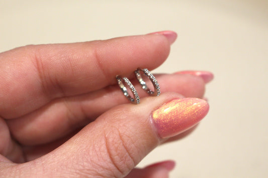 Small Cz Crystal Studded Huggie Rhodium Plated