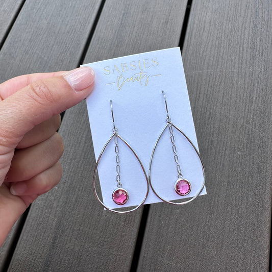 Silver and Ruby Teardrop Dangle