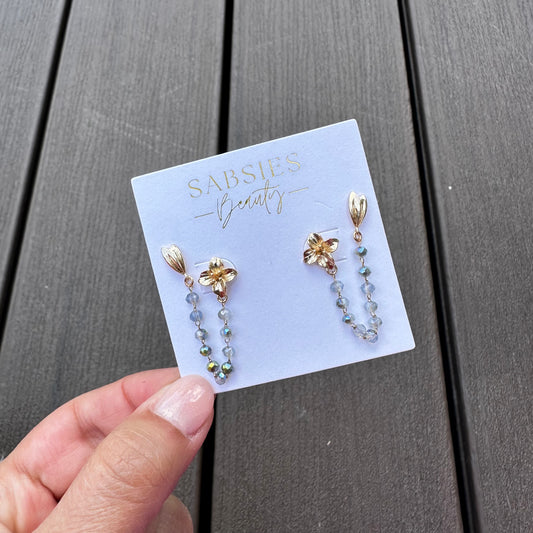 Floral Grey Chain Double Stud