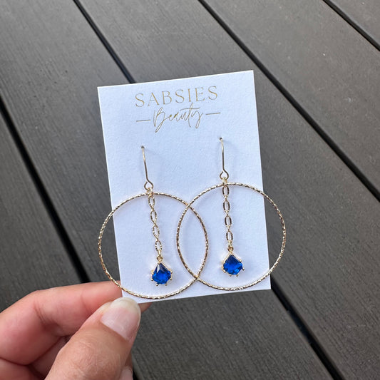 Bright Blue Crystal Gold Dangle Earring