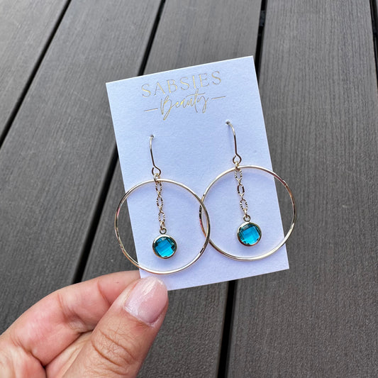 Gold Chain Dangle with Aqua Stone