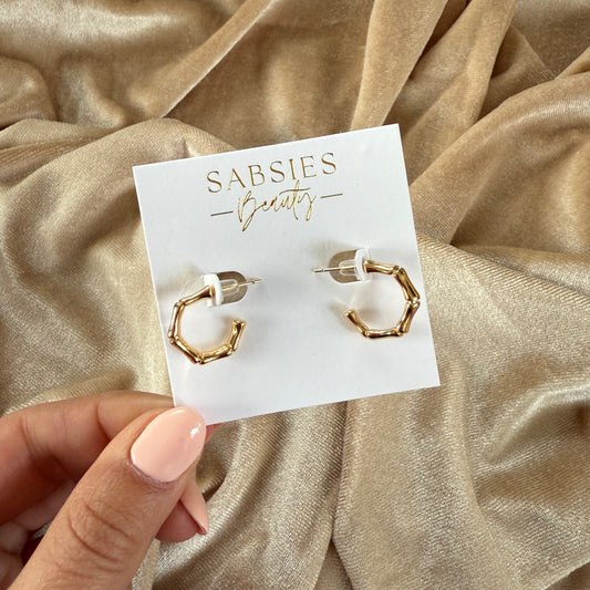 Bamboo Stud Hoop 18k Gold Plated