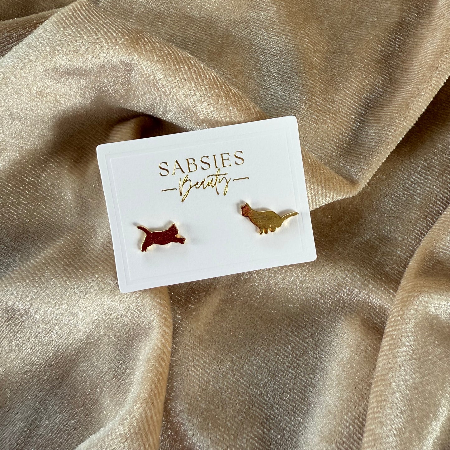 Cats Playing 18k Gold Plated Stud