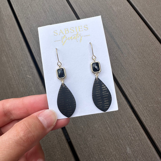 Black Patterned Clay Dangle