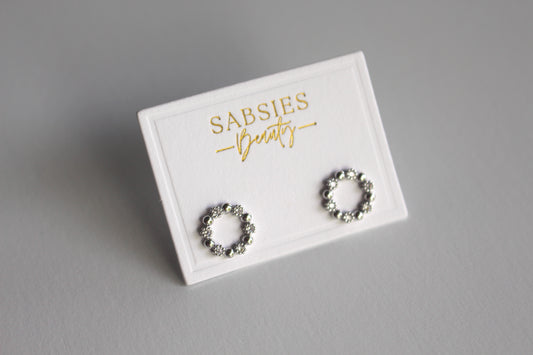 Round Crystal Stud Rhodium Plated