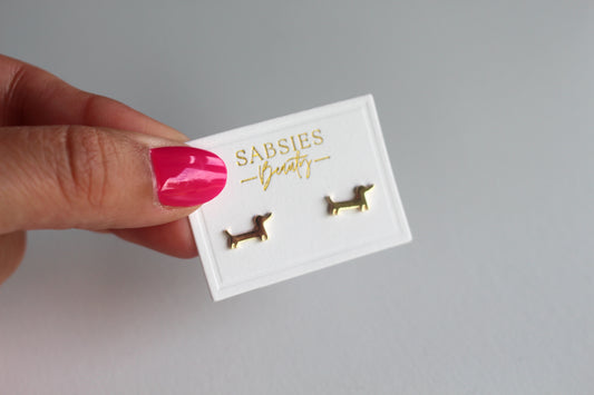 Dainty Weenie Dog Stud 18k Gold Plated