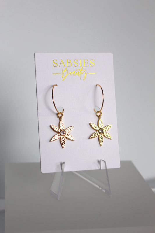 Gold Daisy Dangle on Gold Filled Hoop