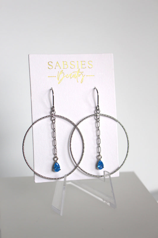 Silver Hoop with Bright Blue Crystal