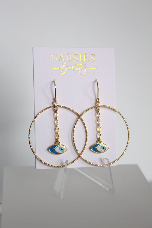 Shiny Gold Hoop with Evil Eye Charm