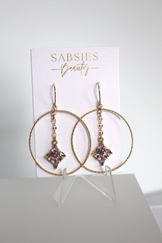 Shiny Gold Hoop with Purple Crystal