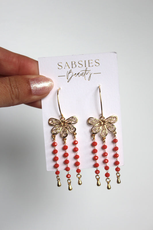 Bright Red Orange Beaded Dangle