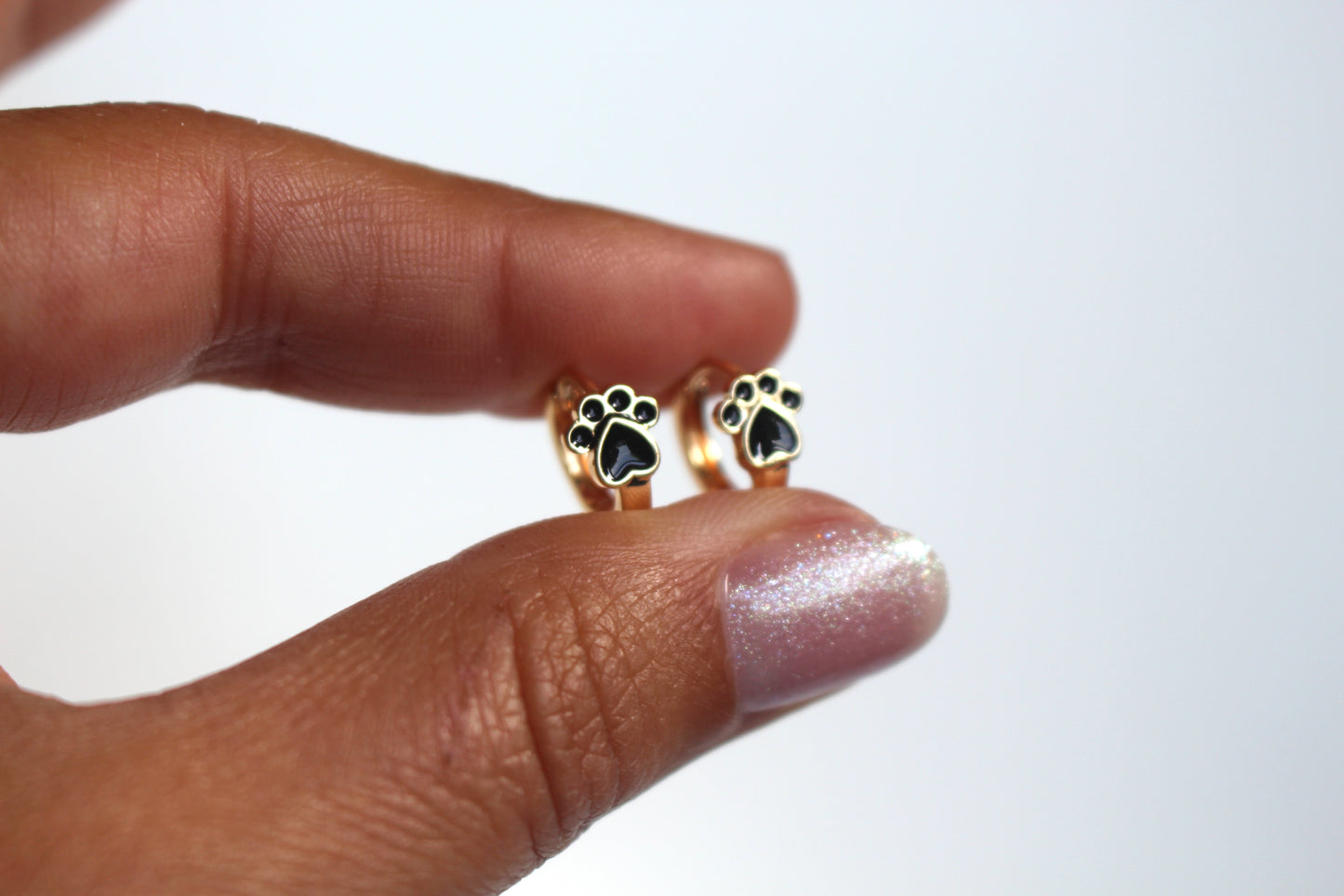 Black and Gold Paw Print Micro Huggie 18k Gold Plated