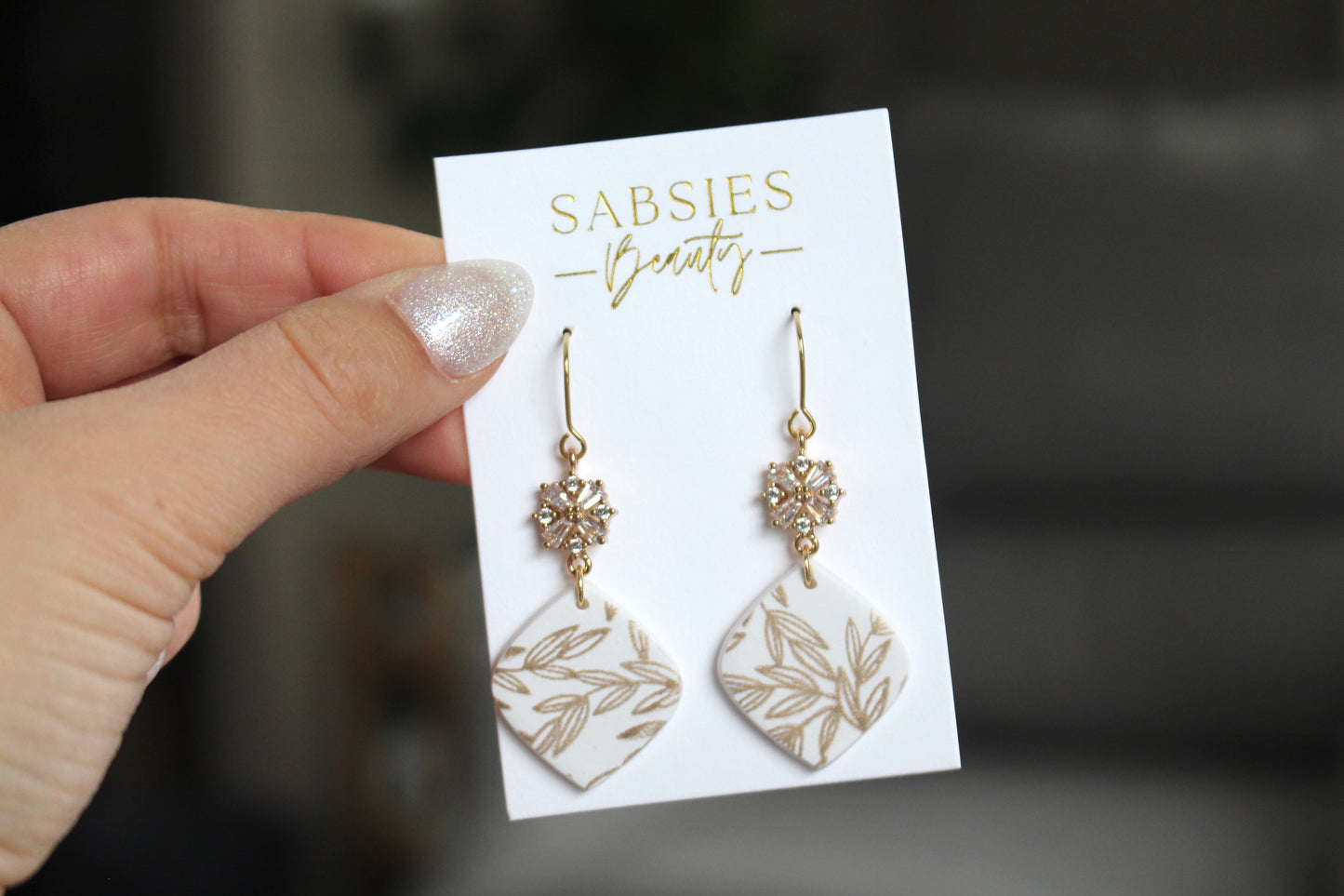 Nude and White Floral Dangle