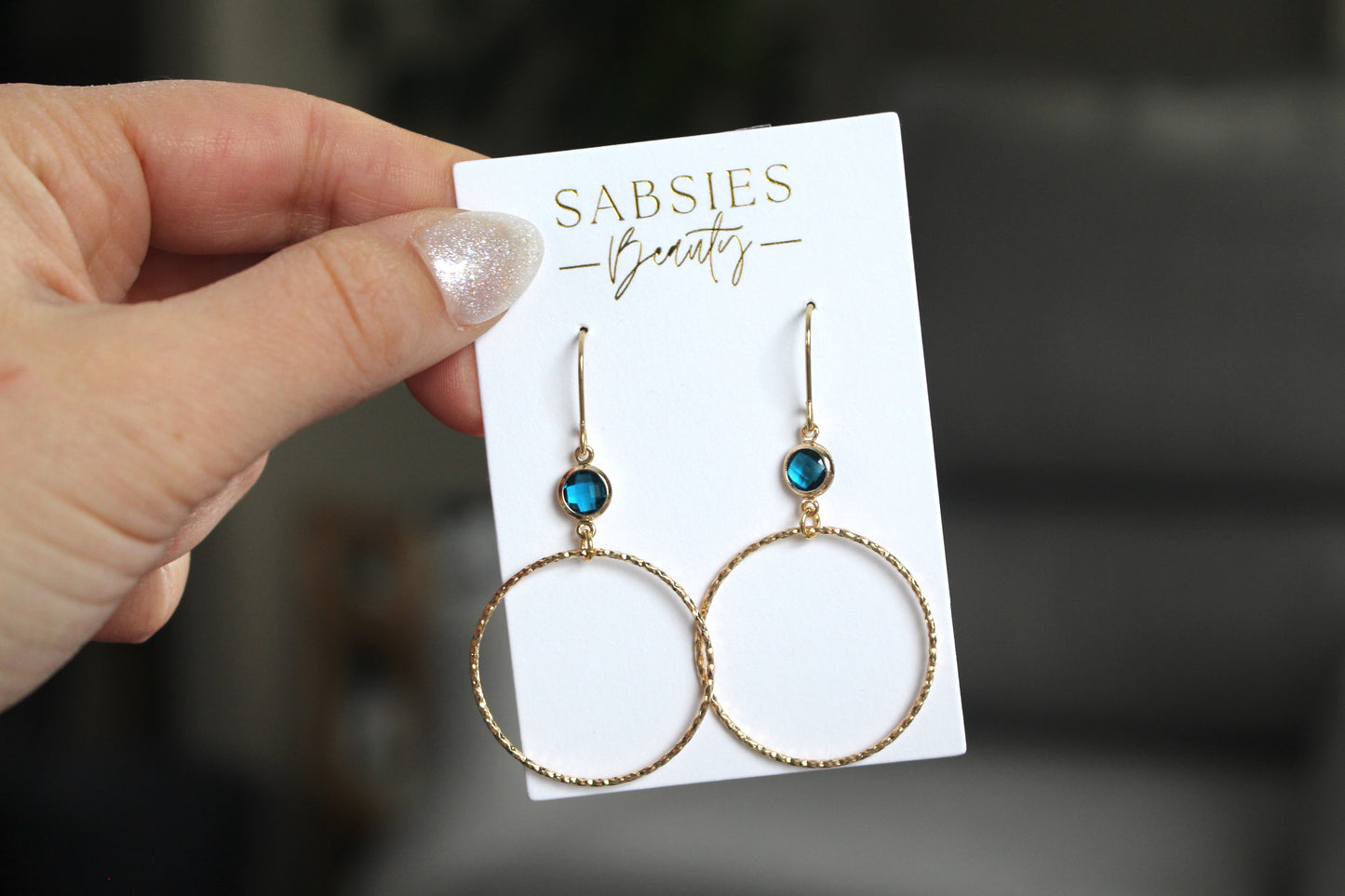 Gold and Teal Crystal Hoop Dangle