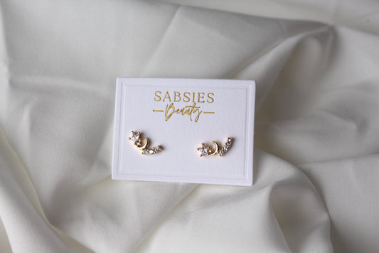 Star and Moon Stud | 18k Gold Plated