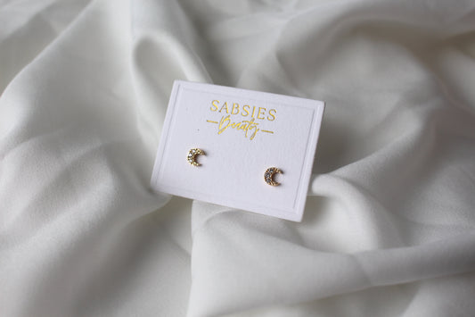 Dainty Crystal Moon Stud | 18k Gold Plated