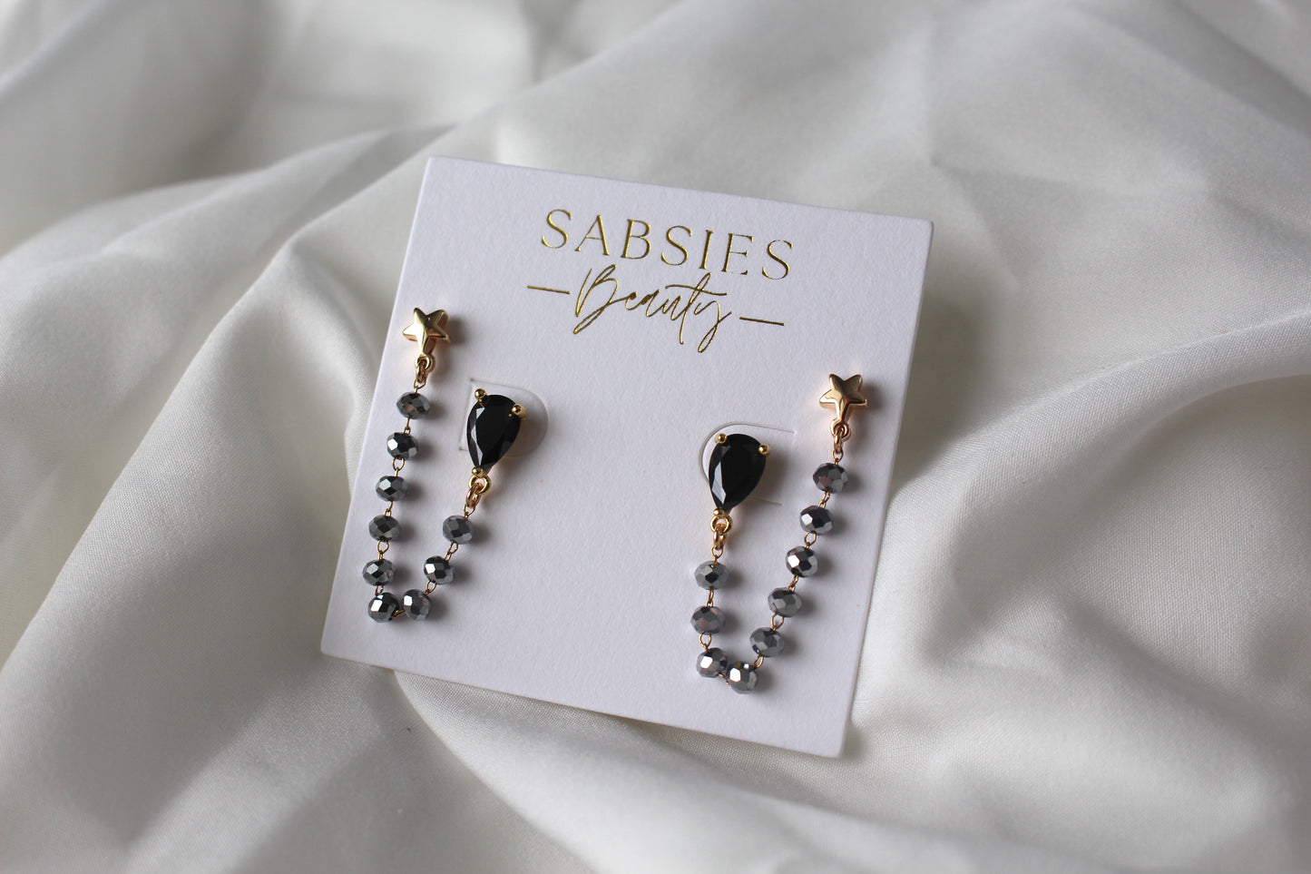 Black Sparkle Chain Double Stud