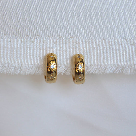 Chunky Star Crystal 18k Gold Plated Huggie