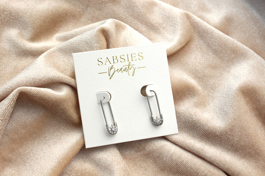 Safety Pin Star Closed Hoop Rhodium Plated