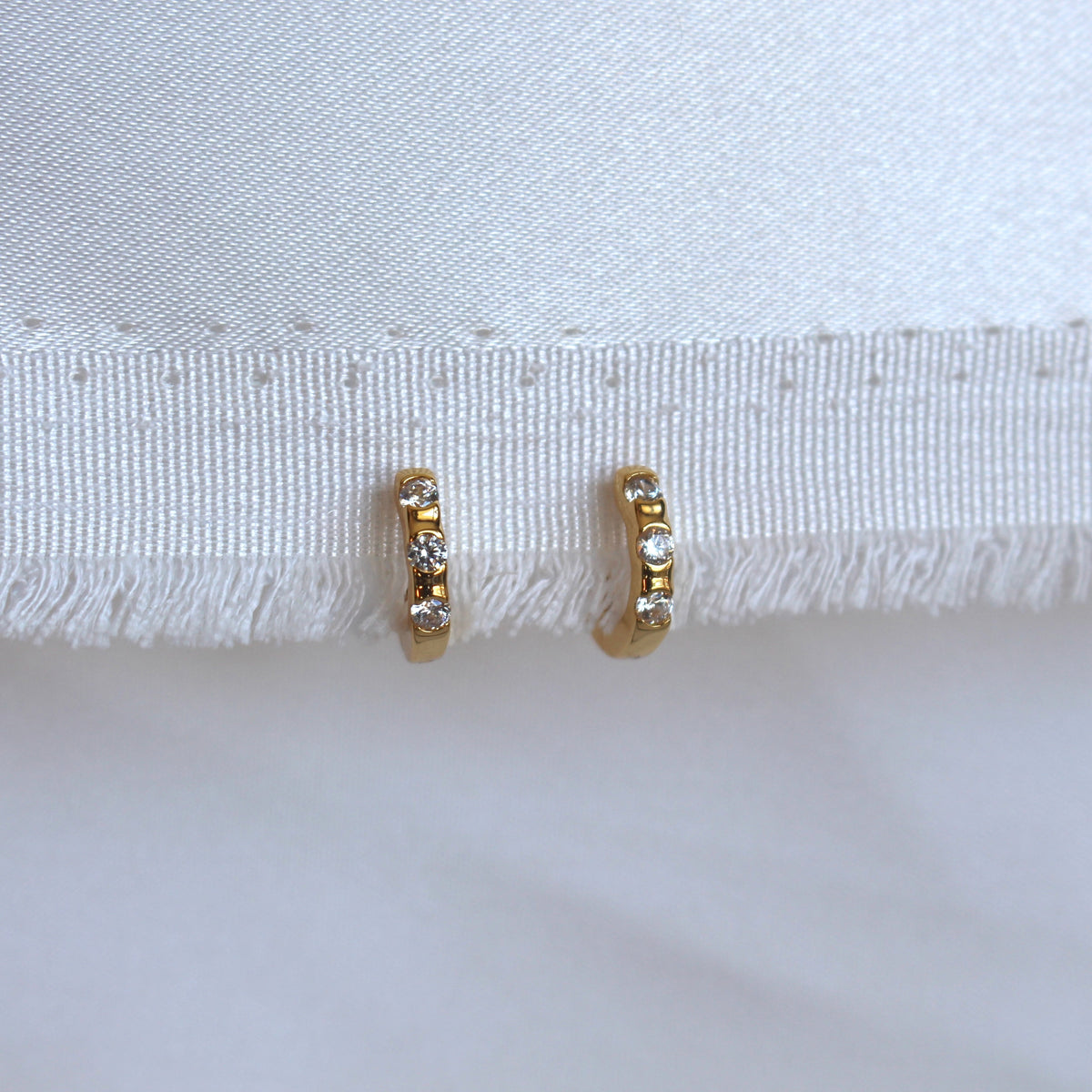 Small Three Stacked Crystal Huggie 18k Gold Plated