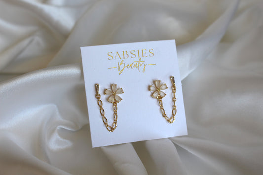 Nude Flower Double Stud with 18k Gold Plated Chain