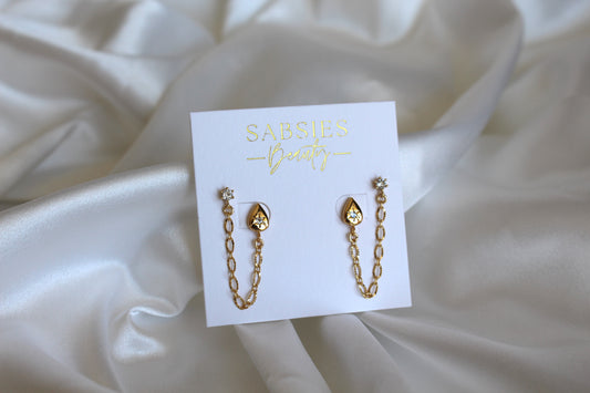 Star Teardrop Double Stud with 18k Gold Plated Chain