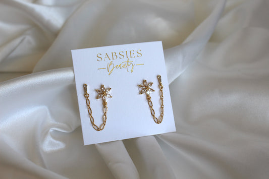 Flower Crystal Double Stud with 18k Gold Plated Chain