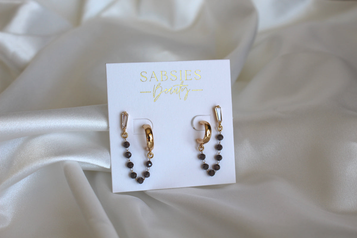 Half Hoop with Crystal Stud Gray Double Stud 18k Gold Plated